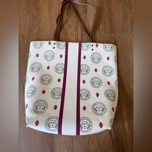 Abercrombie & Fitch Cream and Burgundy Patterned Logo Tote Bag